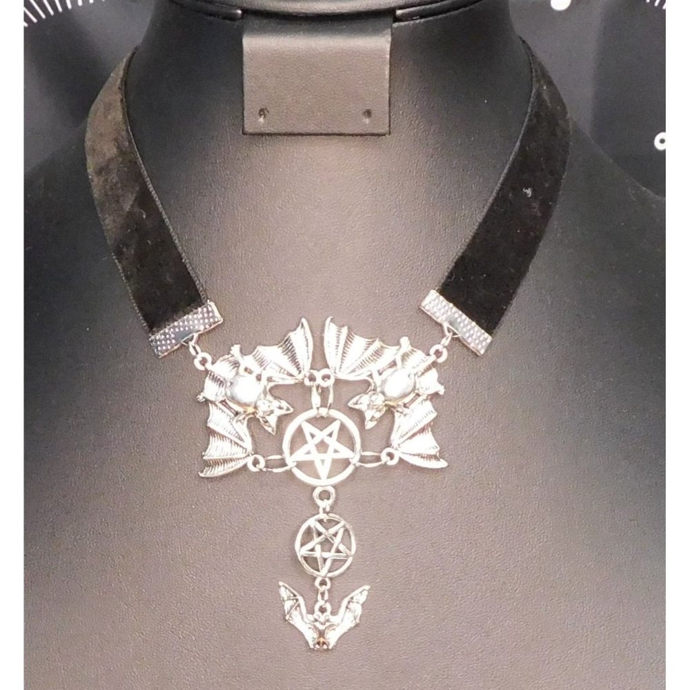 Gothic Pentagram Bat Necklace